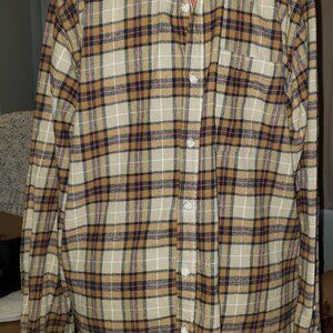 Vintage Eddie Bauer XXL Tan-Brown-Red Stripe Flannel Shirt RARE FIND
